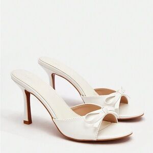 White Bow Low Heels